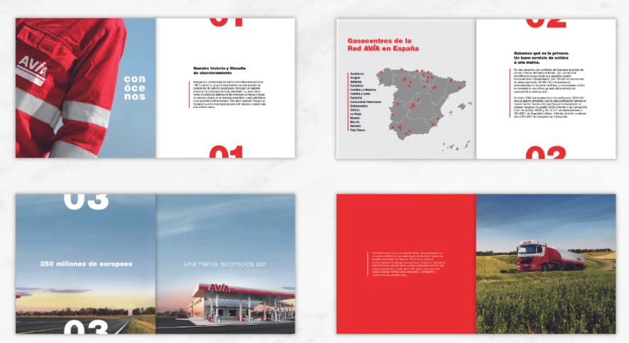 Dobles páginas del dossier corporativo de la Red AVIA en España